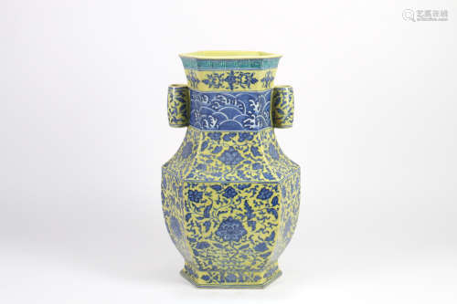 A Chinese Yellow Ground Blue and White Porcelain Vase