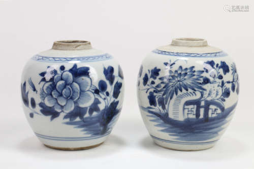 Two Chinese Blue and White Porcelain Jar
