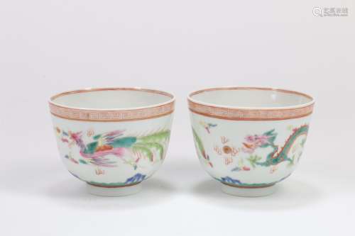 A Pair of Chinese Famille-Rose Porcelain Cups