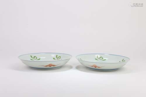 A Pair of Chinese Red and Green Glazed Porcelain Plates