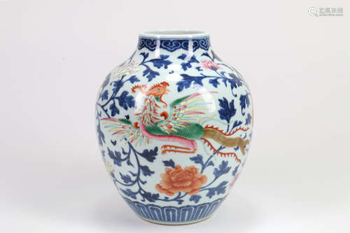 A Chinese Iron-Red Blue and White Porcelain Jar