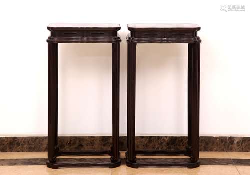 A Pair of Chinese Carved Zitan Stands