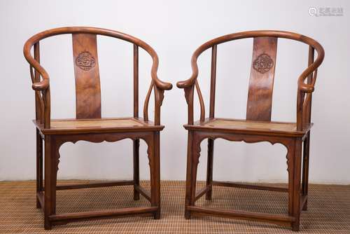 A Pair of Chinese Carved Huanghuali Chairs