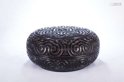 A Chinese Carved Tixi Lacquer Round Box with Cover