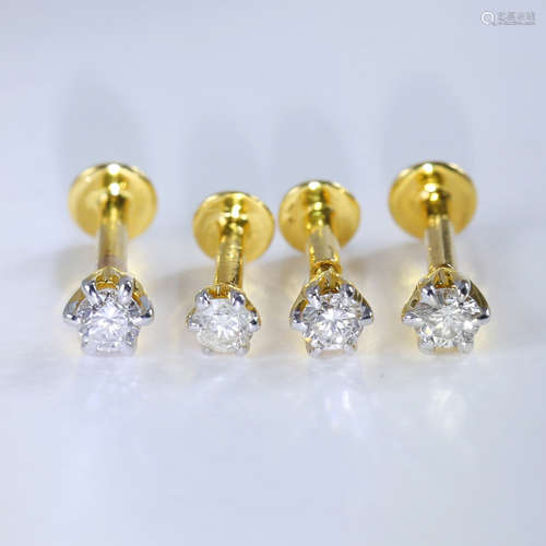 14 K Yellow Gold Set of 4 Diamond Ear Studs/Nose Pin