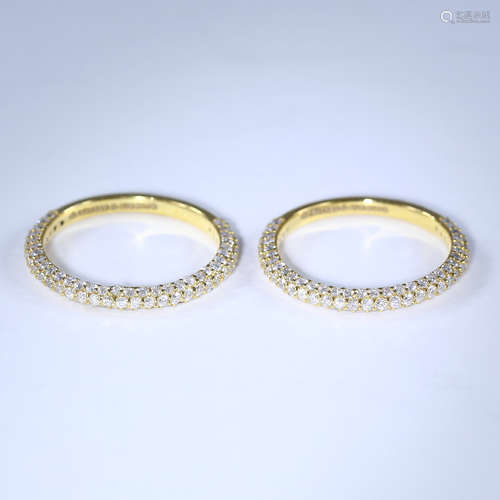 14 K / 585 Set of 2 Yellow Gold Diamond Band Rings