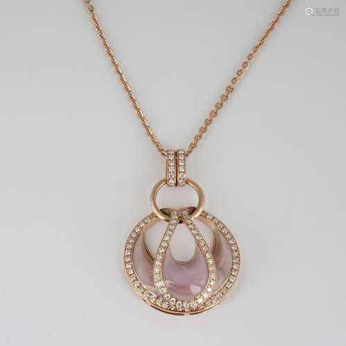 14K RoseGold Diamond & Mother of Pearl Pendant Necklace