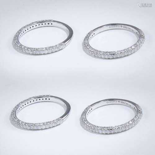 14 K / 585 Set of 4 White Gold Diamond Band Rings