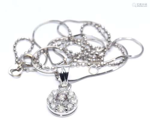 14K White Gold PINK Diamond Pendant Necklace & Earrings