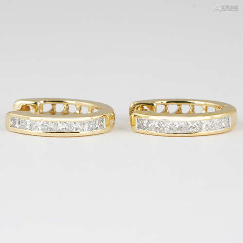 14 K / 585 Yellow Gold Diamond Hoop Earring