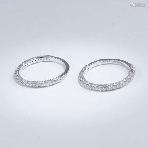 14 K / 585 Set of 2 White Gold Diamond Band Rings
