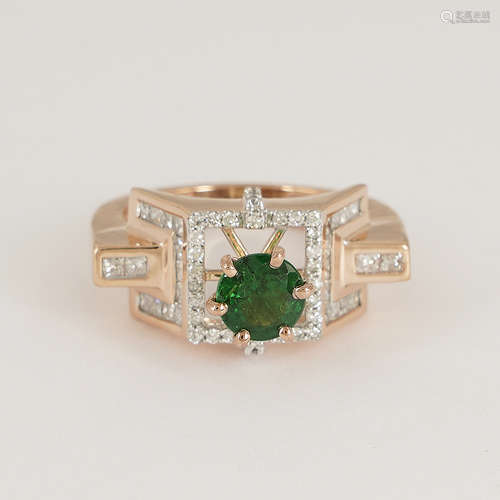 14 K / 585 Rose Gold Tsavorite Garnet & Diamond Ring