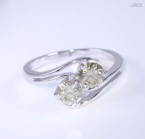 14 K White Gold IGI Certified 2 Solitaire Diamond Ring