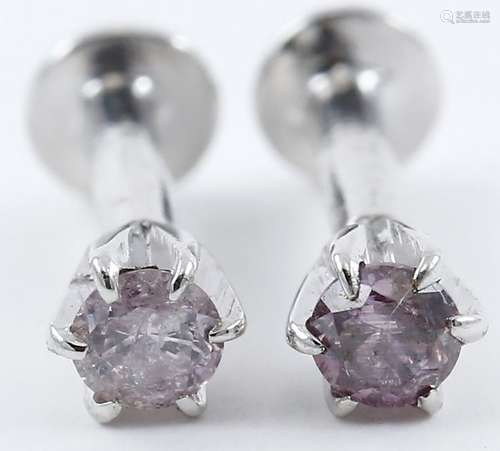 14 K / 585 White Gold Pink Diamond Nose pin/ Studs