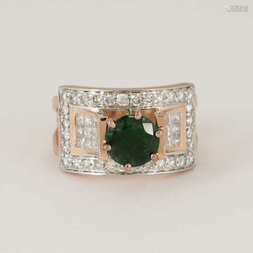 14 K Rose Gold Tsavorite Garnet & Diamond Ring