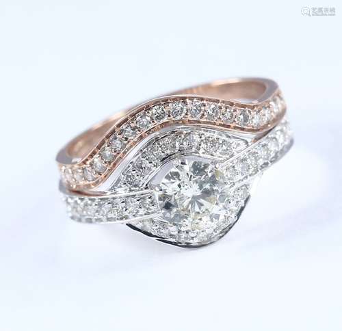 18 K / 750 White & Rose Gold Set of 2 Diamond Rings