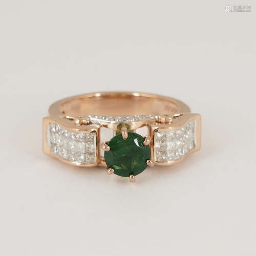 14 K Rose Gold Tsavorite Garnet & Diamond Ring