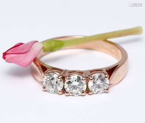 14 K Rose Gold IGI Cert. Trilogy Solitaire Diamond Ring