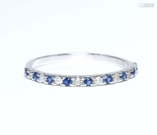 14 K White Gold Diamond and Blue Sapphire Ring