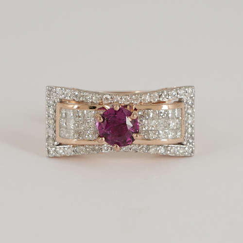 14 K Rose Gold Designer Ruby (GIA Cert) & Diamond Ring