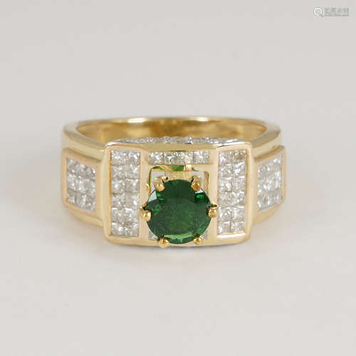 14 K Yellow Gold Tsavorite Garnet & Diamond Ring