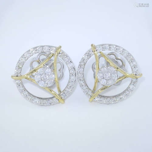 14 K / 585 White and Yellow Gold Diamond Earrings