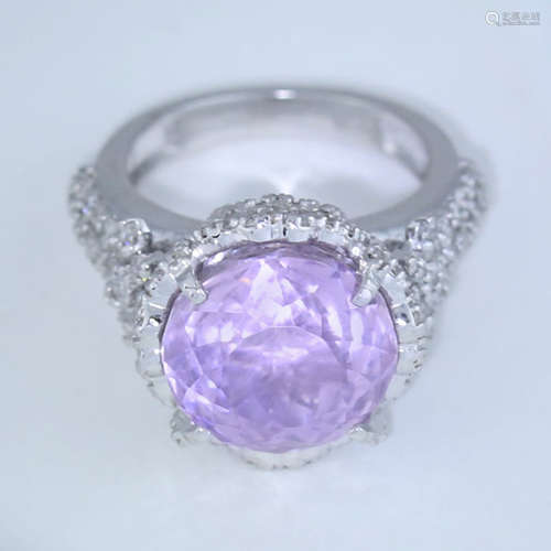 14 K White Gold Kunzite (IGI Cert.) & Diamond Ring