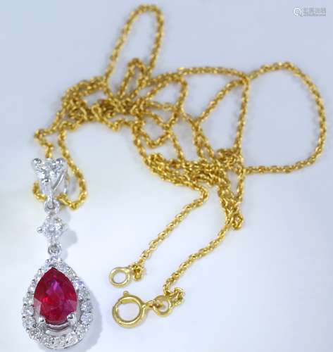 14 K White Gold Ruby (GIA Cert.) & Diamond Pendant