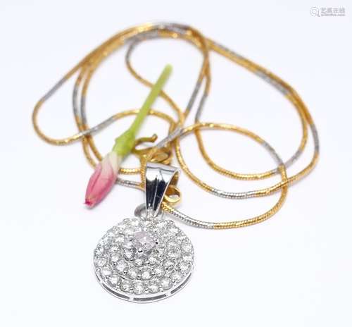 14 K White & Yellow Gold Pink Diamond Pendant Necklace