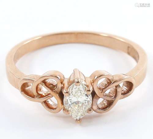 14 K / 585 Rose Gold Solitaire Diamond Ring