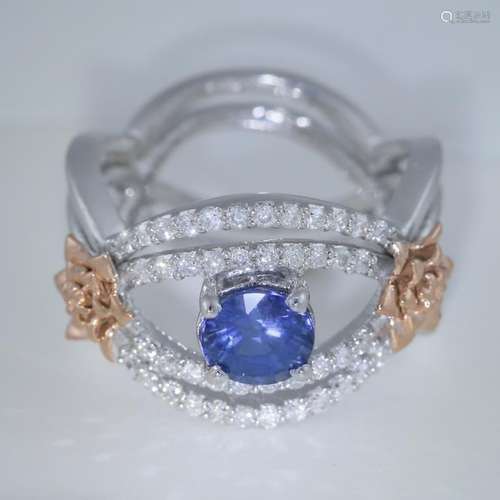 14 K White Gold GIA Cert. Blue Sapphire & Diamond Ring