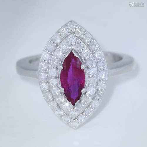 14 K White GoId IGI Cert. Designer Ruby & Diamond Ring