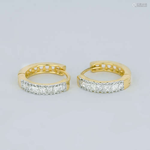 EGL Certified 14 K / 585 Yellow Gold Diamond Hoops