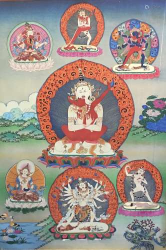 Chinese Thangka Painting of Buddhas Yab Yum