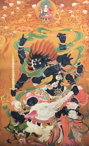 Chinese Thangka Painting of Six-armed Mahakala