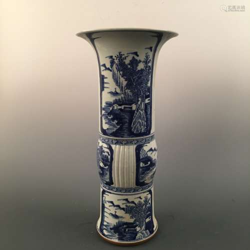 Chinese Blue-White Gu-Shape Vase, Kangxi Mark