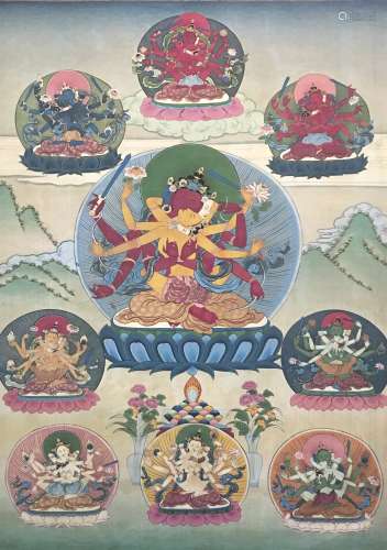 Chinese Thangka Painting of Buddhas Yab Yum