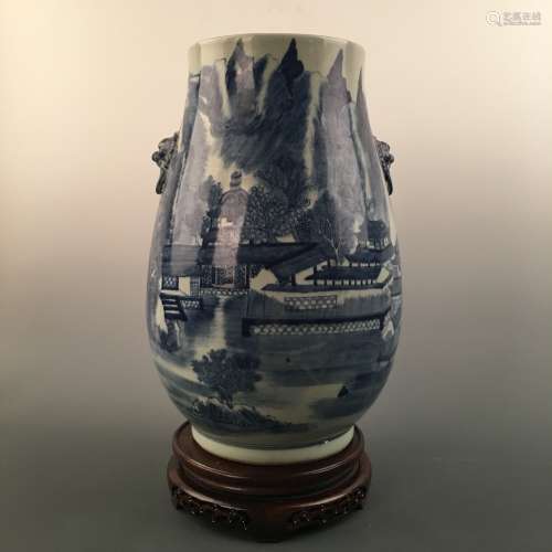 Chinese Blue-White Living Scene Vase