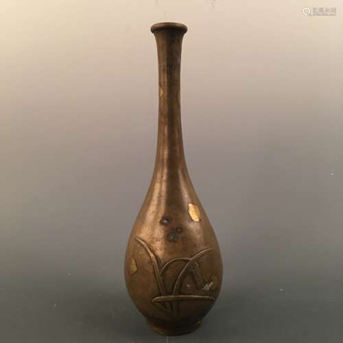 Chinese Pear-Shape Brass Vase, Qianlong Mark