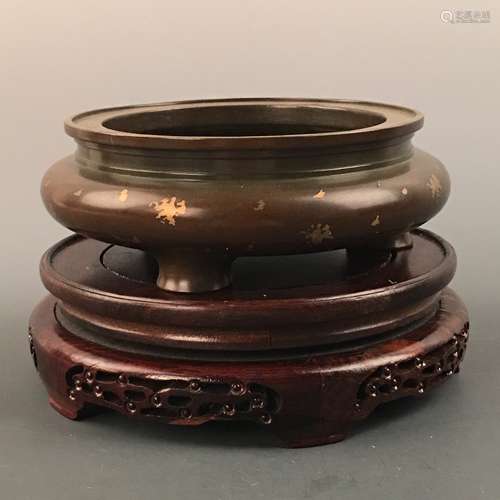 Chinese Gilt Dots Tripod Bronze Censer