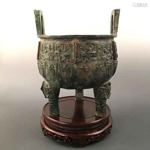 Chinese Bronze Carved Tripod Censer
