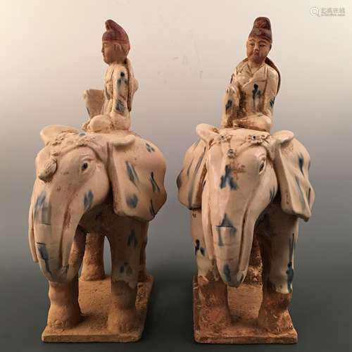 A Pair of Chinese Sancai Pottery Figure On Elephant