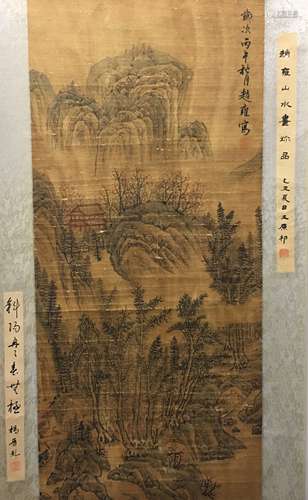 Chinese Hanging Scroll of Mountains Painting