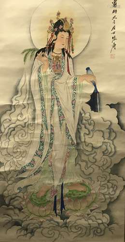 Chinese Hanging Scroll of Guanyin Painting