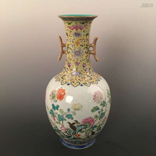 Chinese Famille Rose Vase,  Qianlong Mark