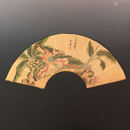 Chinese Painted 'Beauty' Fan Shape