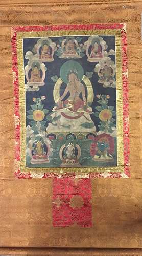 Chinese Hanging Scroll Tibetan Thangka and Lineage on Silk