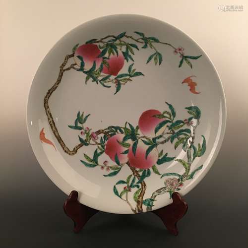 Chinese Famille Rose  'Peach' Plate, Yongzheng Mark