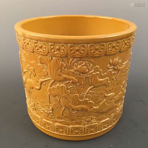 Chinese Yellow Glazed Porcelain Brushpot