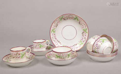 An early 19th century Sunderland lustre part tea and coffee service. Each piece painted with a